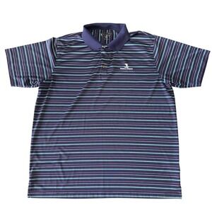 Pebble Beach Logo Performance Golf Polo Shirt Mens XXL Navy Stripe Short Sleeve
